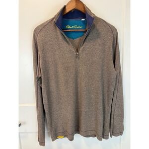 Robert Graham Mens Classic Fit Quarter Zip Pullover Sweater Size M Brown